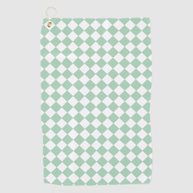 Green White Chequered Diamond Pattern Golf Towel (Front)