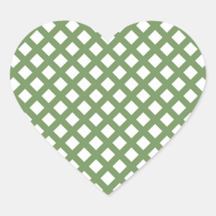 Green White Chequered Diamond Pattern Heart Sticker