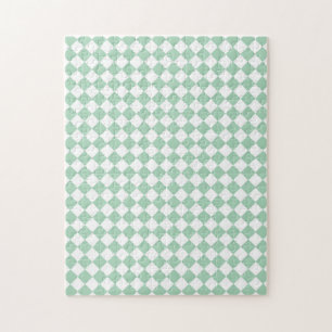 Green White Chequered Diamond Pattern Jigsaw Puzzle