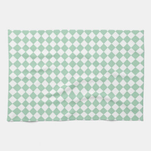 Green White Chequered Diamond Pattern Kitchen Towel