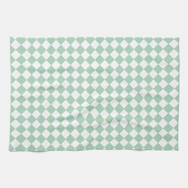 Green White Chequered Diamond Pattern  Kitchen Towel (Horizontal)