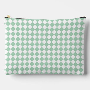 Green White Chequered Diamond Pattern Large Accessory Pouch