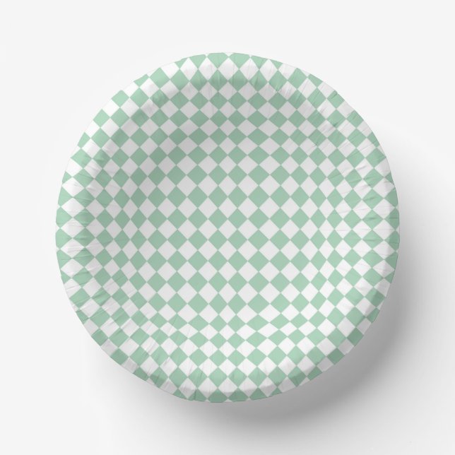 Green White Chequered Diamond Pattern Paper Plate (Front)