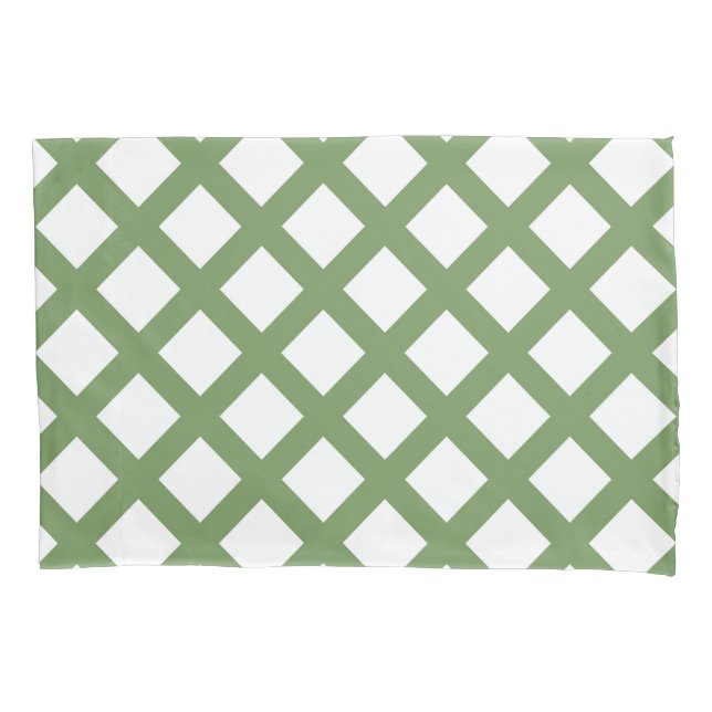 Green White Chequered Diamond Pattern Pillowcase (Front-Left)