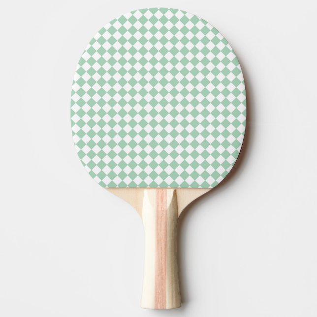Green White Chequered Diamond Pattern Ping Pong Paddle (Front)