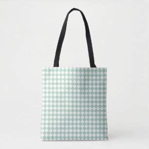 Green White Chequered Diamond Pattern Shoulder Tote Bag