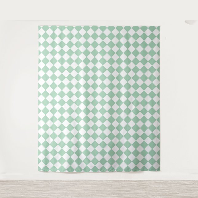 Green White Chequered Diamond Pattern  Tapestry (Front)