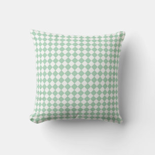 Green White Chequered Diamond Pattern  Throw Pillow