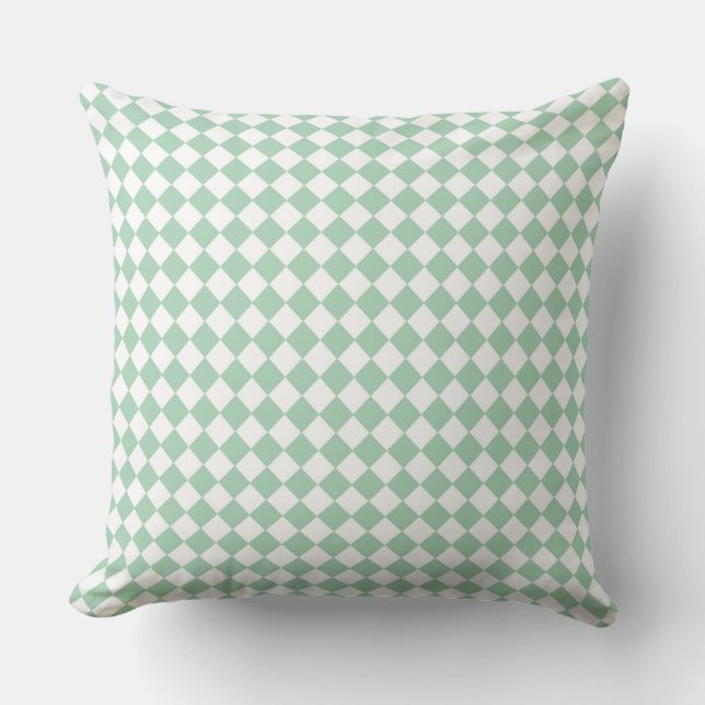 Green White Chequered Diamond Pattern  Throw Pillow (Front)