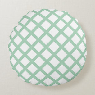 Green White Chequered Diamond Stripes Pattern Round Pillow