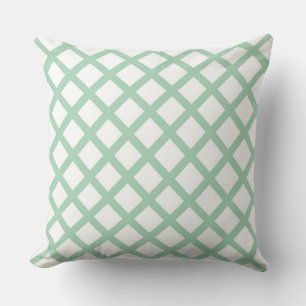 Green White Chequered Diamond Stripes Pattern Throw Pillow