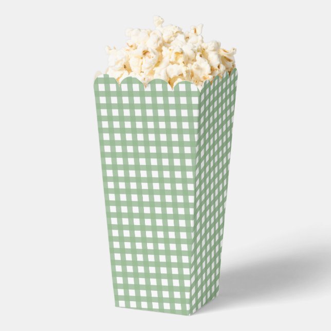 Green & White Chequered Plaid Popcorn Favour Box (Popped)