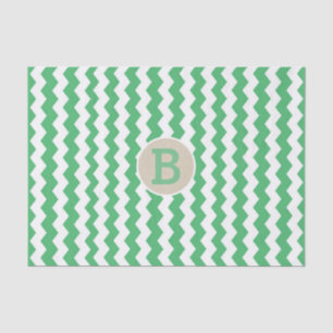 Green White Chevron Pattern Monogram Initial Tissue Paper