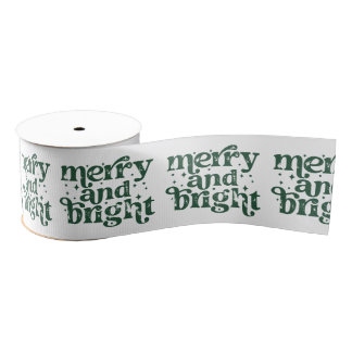 Green & White Christmas Merry & Bright Holiday Grosgrain Ribbon