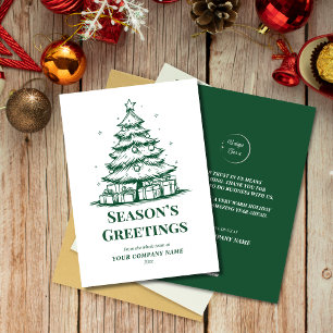 Green White Christmas Tree Custom Logo Business Holiday Card