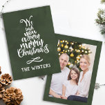 Green & White Christmas Tree Lettering Photo  Holiday Card<br><div class="desc">Holiday message in the shape of a Christmas tree on a watercolor green background and your photo on the back. For more advanced customization of this design,  please click the "BLUE DESIGN TOOL" above!</div>