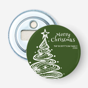 Green White Christmas Tree Party Bottle Opener