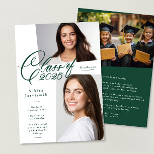 Green & White Class of 2025 Photo Graduation Party Invitation