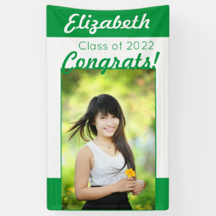 Green & White Congrats One Photo Graduation Party Banner