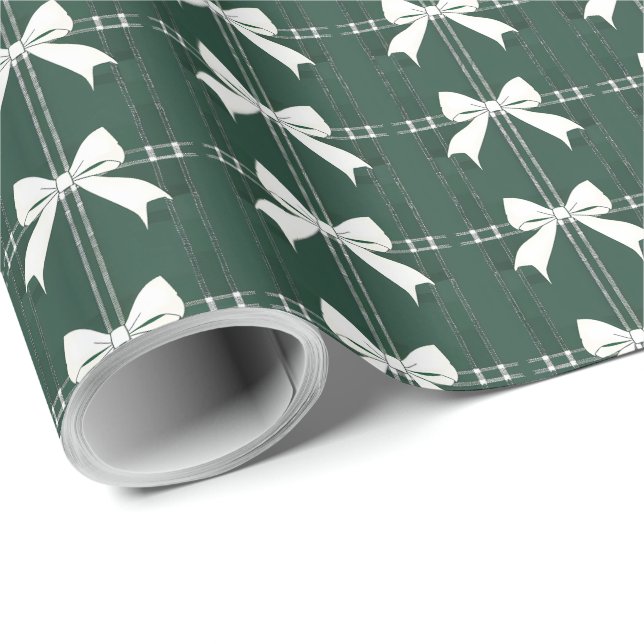 Green White Coquette Bow Christmas Birthday Wrapping Paper (Roll Corner)
