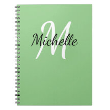 Green & White Custom Monogram Cute Notebook