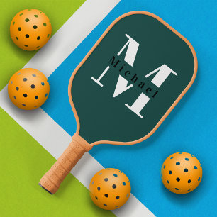 Green & White Custom Monogram Simple Minimal Pickleball Paddle