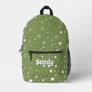 green &white cute stars custom name printed backpack