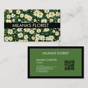 Green White Daisy Modern Boho Flower Florist Business Card