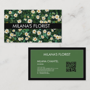 Green White Daisy Modern Boho Flower Florist Business Card