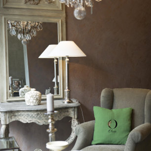 Green white daisy vintage monogram Throw Pillow