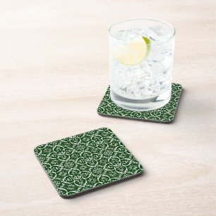 Green & White Damask Cork Coasters