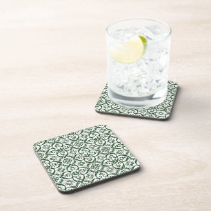 Green & White Damask Cork Coasters