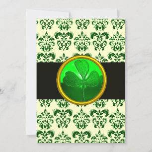 GREEN WHITE DAMASK WITH SHAMROCK St Patrick's Day Invitation