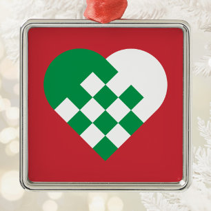 Green White Danish Heart Metal Ornament