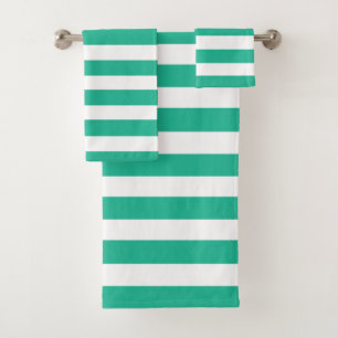 Green & White Deckchair Stripes Bath Towel Set