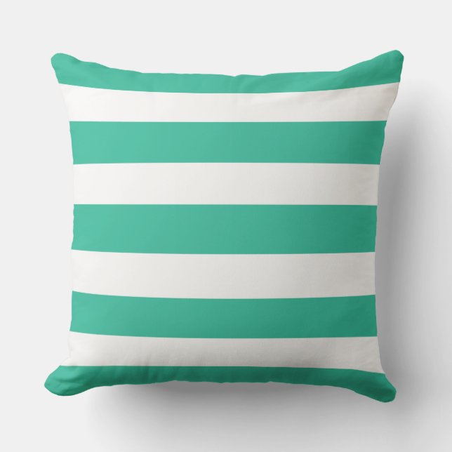 Green & White Deckchair Stripes Outdoor Pillow (Front)