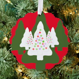 Green White Decorated Christmas Trees Ornament Card
