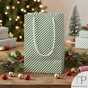 Green White Diagonal Pinstripe Gift Bag