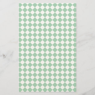 Green White Diamond Harlequin Checker Pattern Stationery