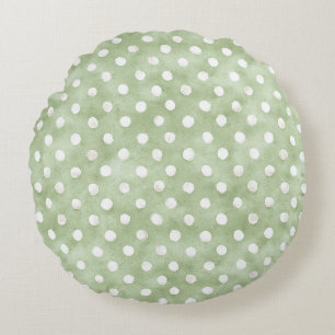 Green White Dots Stripes Round Pillow