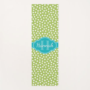 Green White Dotted Pattern Teal Monogram Yoga Mat