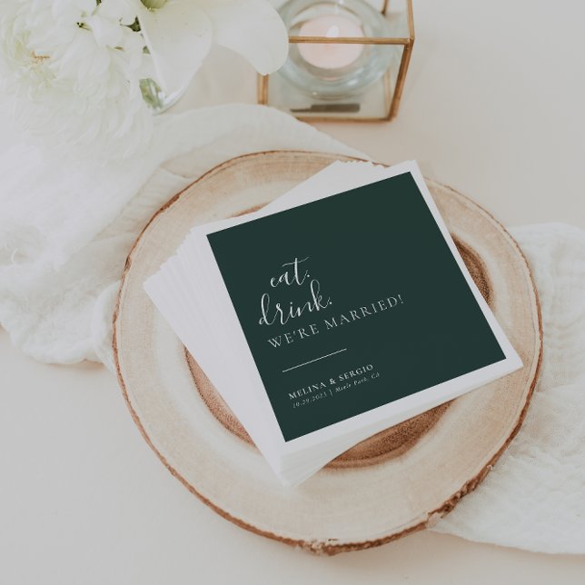 Green White Eat Drink We're Married Wedding  Napkin (Creator Uploaded)