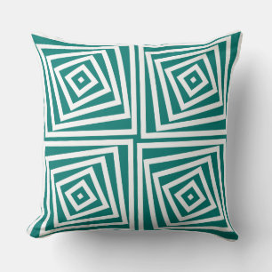 Green & White Elegant Box Spiral Pattern Throw Pillow
