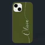Green White Elegant Calligraphy Script Name Case-Mate iPhone 14 Case<br><div class="desc">Green White Elegant Calligraphy Script Custom Personalized Name iPhone 14 Smart Phone Cases features a modern and trendy simple and stylish design with your personalized name in elegant hand written calligraphy script typography on a green background. Designed by ©Evco Studio www.zazzle.com/store/evcostudio</div>