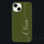 Green White Elegant Calligraphy Script Name Case-Mate iPhone 14 Case<br><div class="desc">Green White Elegant Calligraphy Script Custom Personalized Name iPhone 14 Smart Phone Cases features a modern and trendy simple and stylish design with your personalized name in elegant hand written calligraphy script typography on a green background. Designed by ©Evco Studio www.zazzle.com/store/evcostudio</div>
