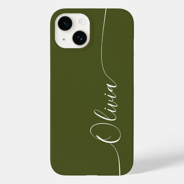 Green White Elegant Calligraphy Script Name Case-Mate iPhone Case (Back)