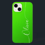 Green White Elegant Calligraphy Script Name Case-Mate iPhone 14 Case<br><div class="desc">Green Shimmer White Elegant Calligraphy Script Custom Personalized Name iPhone 14 Smart Phone Cases features a modern and trendy simple and stylish design with your personalized name in elegant hand written calligraphy script typography on a metallic green shimmer background. Designed by ©Evco Studio www.zazzle.com/store/evcostudio</div>