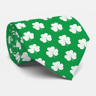 Green White Elegant Irish Shamrock Clover Pattern Tie