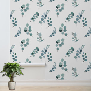Green White Eucalyptus Leaves Botanical Pattern Wallpaper