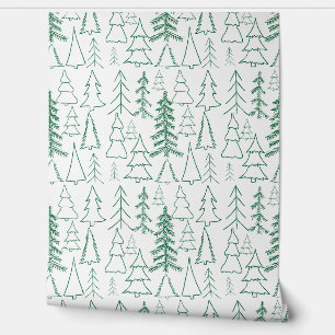  Green White Festive Christmas Tree Peel and Stick Wallpaper